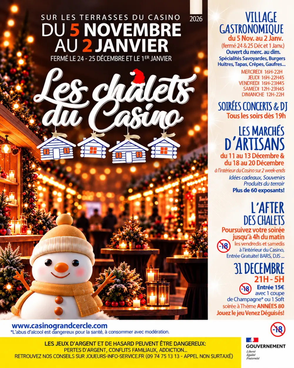 Affiche des Chalets du Casino à Aix-les-Bains 2026-2027 : dates, programme et horaires